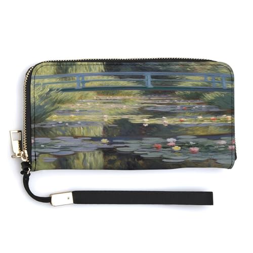 YJWANDL Geldbörse aus PU-Leder, Motiv: Seerose, Teich, lange Geldbörse für Damen, Handheld-Clutch, Kartenhalter, Geldbörse, Stil, 20 x 10,5 cm, modern, Stil:, 20.0*10.5cm, Modern von YJWANDL