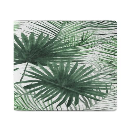YJWANDL PU Leder Brieftasche, Transparent Palmblatt Muster Druck Geldbörse mit mehreren Steckplätzen Bifold Wallet Travel Wallet Modern Wallet Elegant Wallet Stil One Size Minimalistisch, Stil:, von YJWANDL