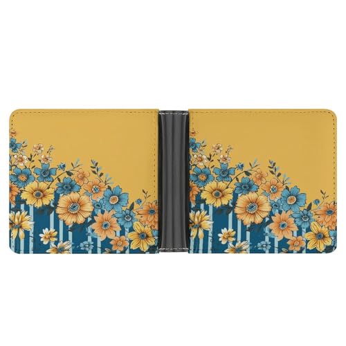 YJWANDL PU Leder Geldbörse, Gelb und Blau Blumendruck Geldbörse mit mehreren Steckplätzen Bifold Wallet Travel Wallet Modern Wallet Elegant Wallet Stil One Size Minimalistisch, Stil:, Einheitsgröße, von YJWANDL