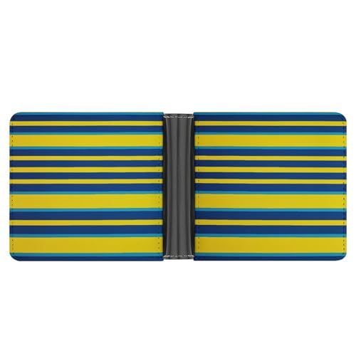 YJWANDL PU Leder Geldbörse, Gelb und Blau Streifen Druck Geldbörse mit mehreren Steckplätzen Bifold Wallet Travel Wallet Modern Wallet Elegant Wallet Stil One Size Minimalistisch, Stil:, von YJWANDL