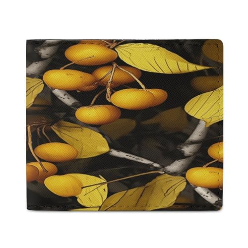 YJWANDL PU Leder Geldbörse, Gelbe Blätter und Früchte Druck Geldbörse mit mehreren Steckplätzen Bifold Wallet Travel Wallet Modern Wallet Elegant Wallet Stil One Size Minimalistisch, Stil:, von YJWANDL