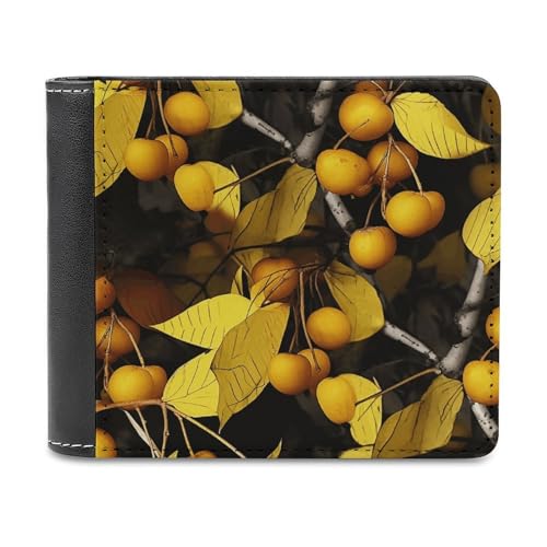 YJWANDL PU Leder Geldbörse, Gelbe Blätter und Früchte Druck Geldbörse mit mehreren Steckplätzen Bifold Wallet Travel Wallet Modern Wallet Elegant Wallet Stil One Size Minimalistisch, Stil:, von YJWANDL