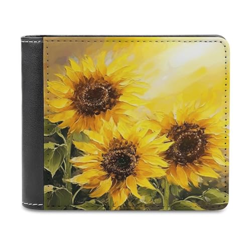 YJWANDL PU Leder Geldbörse, Gelbe Sonnenblumen Druck Geldbörse mit mehreren Steckplätzen Bifold Wallet Travel Wallet Modern Wallet Elegant Wallet Stil One Size Minimalistisch, Stil:, Einheitsgröße, von YJWANDL