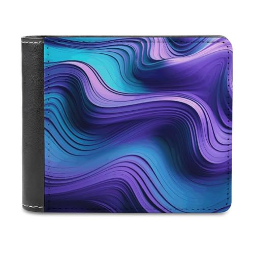 YJWANDL PU Leder Geldbörse, Gewellt Lila Druck Geldbörse mit mehreren Steckplätzen Bifold Wallet Travel Wallet Modern Wallet Elegant Wallet Stil One Size Minimalistisch, Stil:, Einheitsgröße, von YJWANDL