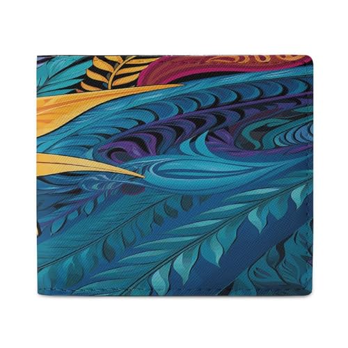 YJWANDL PU Leder Geldbörse, Tropische Blätter Muster für Tribal Design Print Wallet mit mehreren Steckplätzen Bifold Wallet Travel Wallet Modern Wallet Elegant Wallet Stil One Size Minimalistisch, von YJWANDL