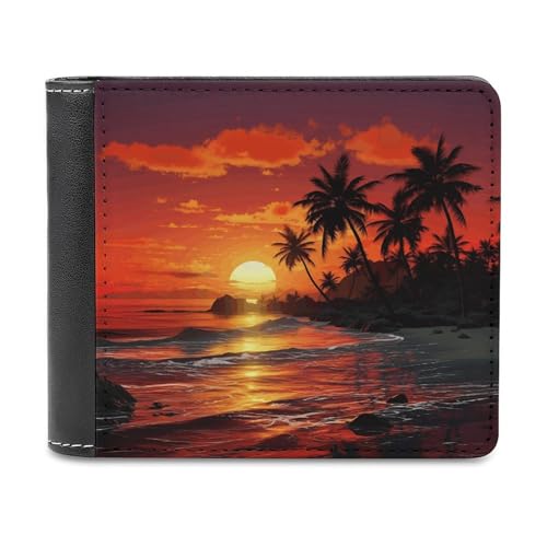YJWANDL PU Leder Geldbörse, Tropischer Sonnenuntergang Druck Geldbörse mit mehreren Steckplätzen Bifold Wallet Travel Wallet Modern Wallet Elegant Wallet Stil One Size Minimalistisch, Stil:, von YJWANDL
