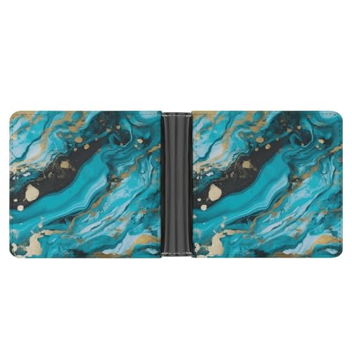YJWANDL PU Leder Geldbörse, Türkis Blau Gold Marmor Druck Geldbörse mit mehreren Steckplätzen Bifold Wallet Travel Wallet Modern Wallet Elegant Wallet Stil One Size Minimalistisch, Stil:, von YJWANDL