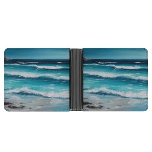 YJWANDL PU Leder Geldbörse, Türkis Strand Original Seascape Print Wallet mit mehreren Steckplätzen Bifold Wallet Travel Wallet Modern Wallet Elegant Wallet Stil One Size Minimalistisch, Stil:, von YJWANDL