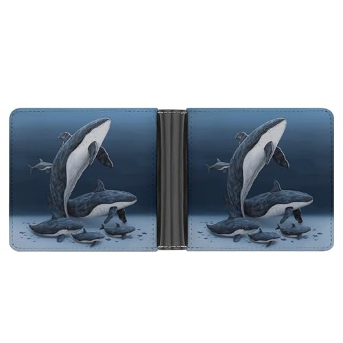 YJWANDL PU Leder Geldbörse, Walfamilie Druck Geldbörse mit mehreren Steckplätzen Bifold Wallet Travel Wallet Modern Wallet Elegant Wallet Stil One Size Minimalistisch, Stil:, Einheitsgröße, von YJWANDL
