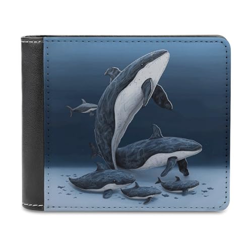 YJWANDL PU Leder Geldbörse, Walfamilie Druck Geldbörse mit mehreren Steckplätzen Bifold Wallet Travel Wallet Modern Wallet Elegant Wallet Stil One Size Minimalistisch, Stil:, Einheitsgröße, von YJWANDL