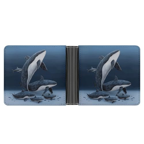 YJWANDL PU Leder Geldbörse, Walfamilie Druck Geldbörse mit mehreren Steckplätzen Bifold Wallet Travel Wallet Modern Wallet Elegant Wallet Stil One Size Minimalistisch, Stil:, Einheitsgröße, von YJWANDL