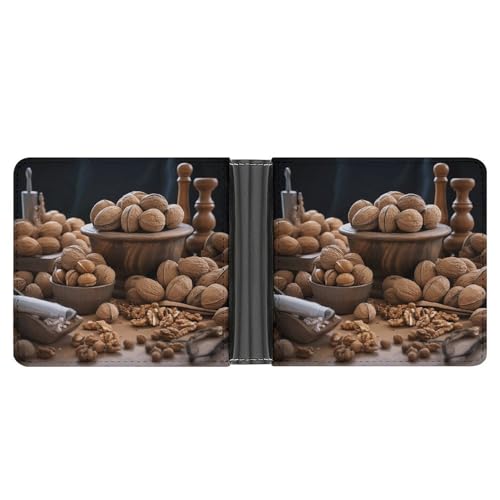 YJWANDL PU Leder Geldbörse, Walnuss Nüsse Druck Geldbörse mit mehreren Steckplätzen Bifold Wallet Travel Wallet Modern Wallet Elegant Wallet Stil One Size Minimalistisch, Stil:, Einheitsgröße, von YJWANDL