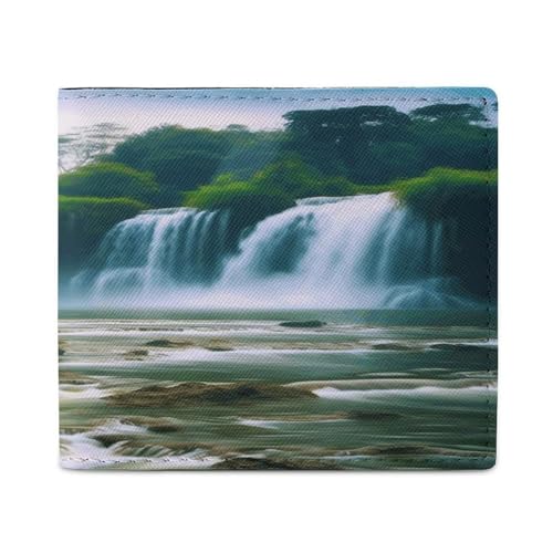 YJWANDL PU Leder Geldbörse, Wasserfall Landschaft Druck Geldbörse mit mehreren Steckplätzen Bifold Wallet Travel Wallet Modern Wallet Elegant Wallet Stil One Size Minimalistisch, Stil:, Einheitsgröße, von YJWANDL