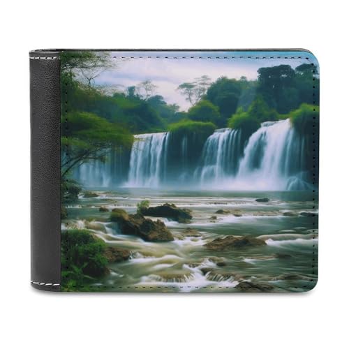 YJWANDL PU Leder Geldbörse, Wasserfall Landschaft Druck Geldbörse mit mehreren Steckplätzen Bifold Wallet Travel Wallet Modern Wallet Elegant Wallet Stil One Size Minimalistisch, Stil:, Einheitsgröße, von YJWANDL