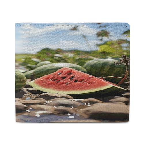 YJWANDL PU Leder Geldbörse, Wassermelone auf dem Boden Druck Geldbörse mit mehreren Steckplätzen Bifold Wallet Travel Wallet Modern Wallet Elegant Wallet Stil One Size Minimalistisch, Stil:, von YJWANDL