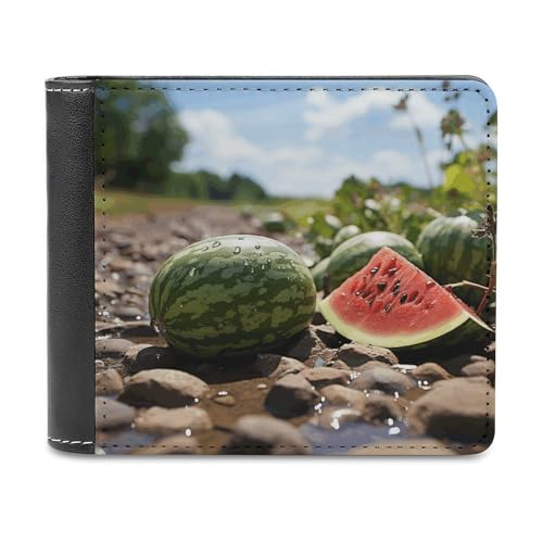 YJWANDL PU Leder Geldbörse, Wassermelone auf dem Boden Druck Geldbörse mit mehreren Steckplätzen Bifold Wallet Travel Wallet Modern Wallet Elegant Wallet Stil One Size Minimalistisch, Stil:, von YJWANDL