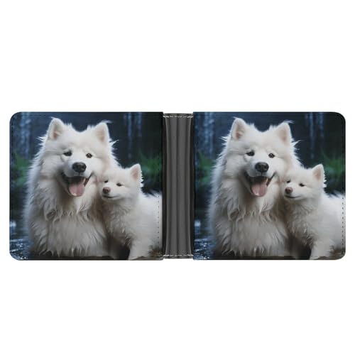 YJWANDL PU Leder Geldbörse, Weiß Hund Druck Geldbörse mit mehreren Steckplätzen Bifold Wallet Travel Wallet Modern Wallet Elegant Wallet Stil One Size Minimalistisch, Stil:, Einheitsgröße, von YJWANDL