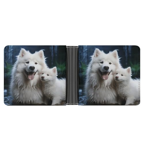 YJWANDL PU Leder Geldbörse, Weiß Hund Druck Geldbörse mit mehreren Steckplätzen Bifold Wallet Travel Wallet Modern Wallet Elegant Wallet Stil One Size Minimalistisch, Stil:, Einheitsgröße, von YJWANDL