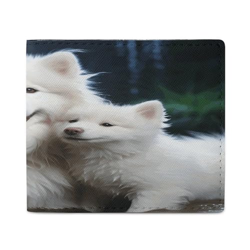 YJWANDL PU Leder Geldbörse, Weiß Hund Druck Geldbörse mit mehreren Steckplätzen Bifold Wallet Travel Wallet Modern Wallet Elegant Wallet Stil One Size Minimalistisch, Stil:, Einheitsgröße, von YJWANDL