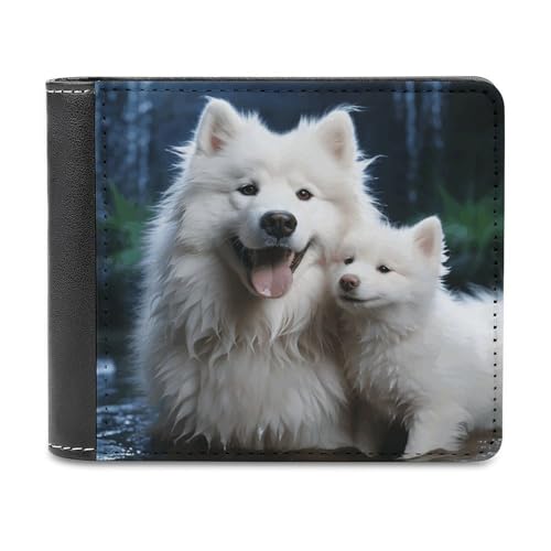 YJWANDL PU Leder Geldbörse, Weiß Hund Druck Geldbörse mit mehreren Steckplätzen Bifold Wallet Travel Wallet Modern Wallet Elegant Wallet Stil One Size Minimalistisch, Stil:, Einheitsgröße, von YJWANDL