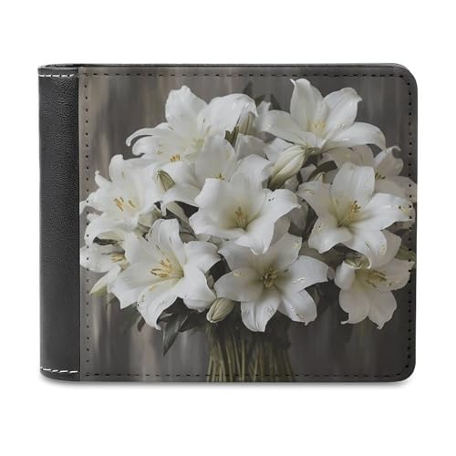 YJWANDL PU Leder Geldbörse, Weiß Lilie Bouquet Druck Geldbörse mit mehreren Steckplätzen Bifold Wallet Travel Wallet Modern Wallet Elegant Wallet Stil One Size Minimalistisch, Stil:, Einheitsgröße, von YJWANDL