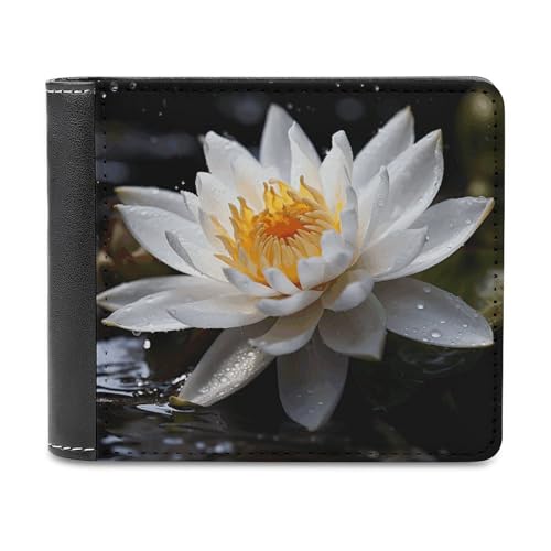 YJWANDL PU Leder Geldbörse, Weiß Lotus Print Wallet mit mehreren Steckplätzen Bifold Wallet Travel Wallet Modern Wallet Elegant Wallet Stil One Size Minimalistisch, Stil:, Einheitsgröße, von YJWANDL