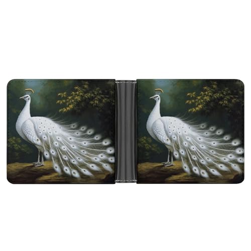 YJWANDL PU Leder Geldbörse, Weiß Pfau Druck Geldbörse mit mehreren Steckplätzen Bifold Wallet Travel Wallet Modern Wallet Elegant Wallet Stil One Size Minimalistisch, Stil:, Einheitsgröße, von YJWANDL