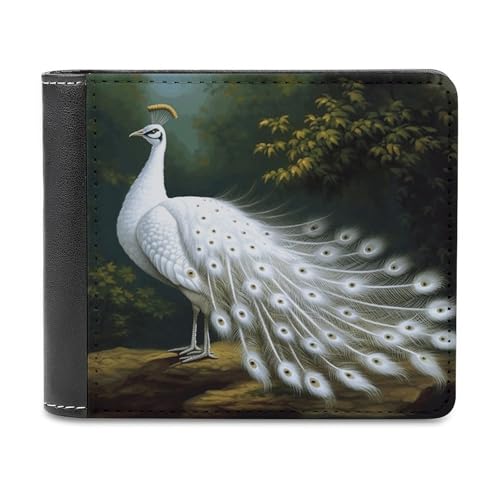 YJWANDL PU Leder Geldbörse, Weiß Pfau Druck Geldbörse mit mehreren Steckplätzen Bifold Wallet Travel Wallet Modern Wallet Elegant Wallet Stil One Size Minimalistisch, Stil:, Einheitsgröße, von YJWANDL