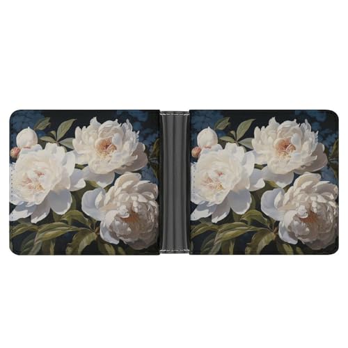 YJWANDL PU Leder Geldbörse, Weiß Pfingstrose Druck Geldbörse mit mehreren Steckplätzen Bifold Wallet Travel Wallet Modern Wallet Elegant Wallet Stil One Size Minimalistisch, Stil:, Einheitsgröße, von YJWANDL