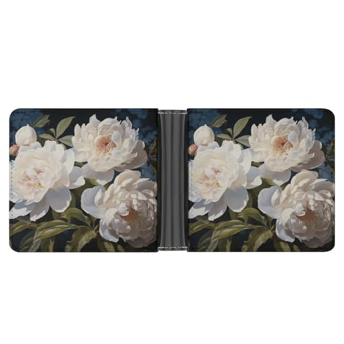 YJWANDL PU Leder Geldbörse, Weiß Pfingstrose Druck Geldbörse mit mehreren Steckplätzen Bifold Wallet Travel Wallet Modern Wallet Elegant Wallet Stil One Size Minimalistisch, Stil:, Einheitsgröße, von YJWANDL