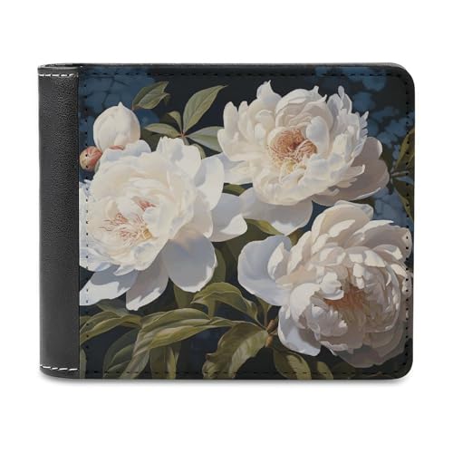 YJWANDL PU Leder Geldbörse, Weiß Pfingstrose Druck Geldbörse mit mehreren Steckplätzen Bifold Wallet Travel Wallet Modern Wallet Elegant Wallet Stil One Size Minimalistisch, Stil:, Einheitsgröße, von YJWANDL