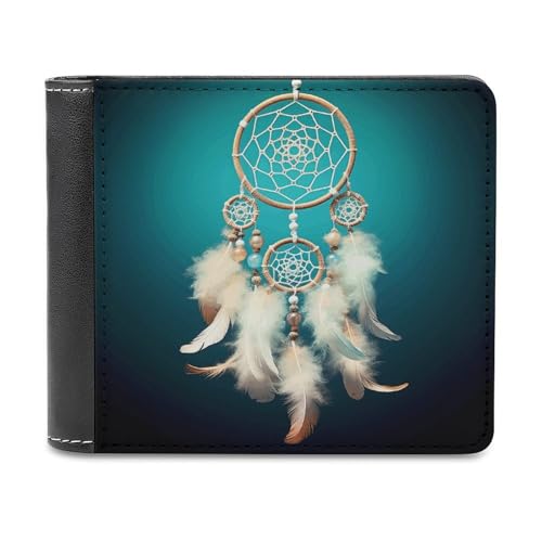 YJWANDL PU Leder Geldbörse, Weiß Traumfänger Feder Druck Geldbörse mit mehreren Steckplätzen Bifold Wallet Travel Wallet Modern Wallet Elegant Wallet Stil One Size Minimalistisch, Stil:, von YJWANDL