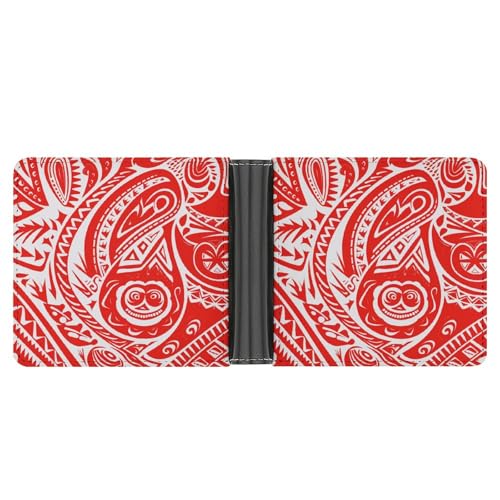 YJWANDL PU Leder Geldbörse, Weiß und Rot Tribal Muster Druck Geldbörse mit mehreren Steckplätzen Bifold Wallet Travel Wallet Modern Wallet Elegant Wallet Stil One Size Minimalistisch, Stil:, von YJWANDL