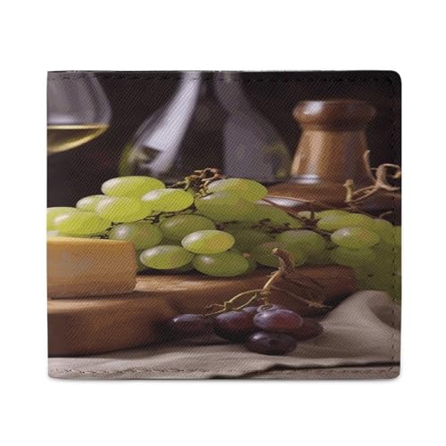 YJWANDL PU Leder Geldbörse, Weißwein Käse Kuchen Trauben Druck Geldbörse mit mehreren Steckplätzen Bifold Wallet Travel Wallet Modern Wallet Elegant Wallet Stil One Size Minimalistisch, Stil:, von YJWANDL