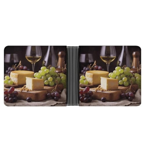 YJWANDL PU Leder Geldbörse, Weißwein Käse Kuchen Trauben Druck Geldbörse mit mehreren Steckplätzen Bifold Wallet Travel Wallet Modern Wallet Elegant Wallet Stil One Size Minimalistisch, Stil:, von YJWANDL