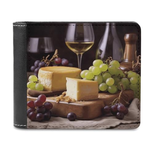 YJWANDL PU Leder Geldbörse, Weißwein Käse Kuchen Trauben Druck Geldbörse mit mehreren Steckplätzen Bifold Wallet Travel Wallet Modern Wallet Elegant Wallet Stil One Size Minimalistisch, Stil:, von YJWANDL