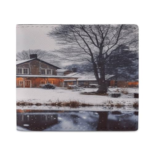 YJWANDL PU Leder Geldbörse, Winter Bauernhaus Druck Geldbörse mit mehreren Steckplätzen Bifold Wallet Travel Wallet Modern Wallet Elegant Wallet Stil One Size Minimalistisch, Stil:, Einheitsgröße, von YJWANDL