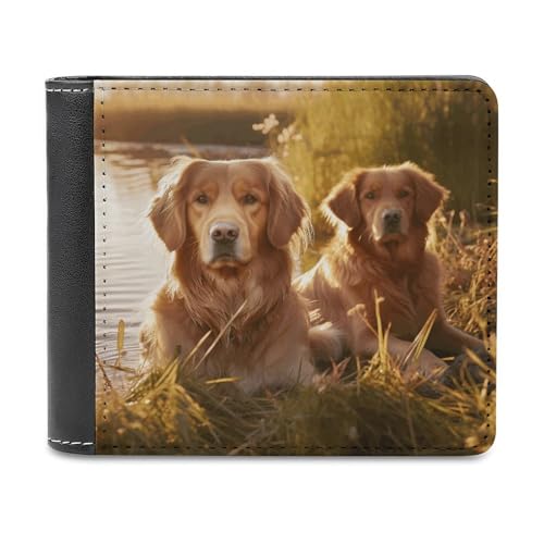 YJWANDL PU Leder Geldbörse, Zwei Golden Retrievers Print Geldbörse mit mehreren Steckplätzen Bifold Wallet Travel Wallet Modern Wallet Elegant Wallet Stil One Size Minimalistisch, Stil:, von YJWANDL