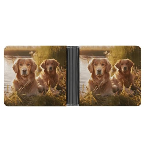 YJWANDL PU Leder Geldbörse, Zwei Golden Retrievers Print Geldbörse mit mehreren Steckplätzen Bifold Wallet Travel Wallet Modern Wallet Elegant Wallet Stil One Size Minimalistisch, Stil:, von YJWANDL