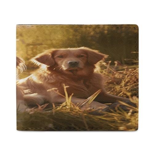 YJWANDL PU Leder Geldbörse, Zwei Golden Retrievers Print Geldbörse mit mehreren Steckplätzen Bifold Wallet Travel Wallet Modern Wallet Elegant Wallet Stil One Size Minimalistisch, Stil:, von YJWANDL