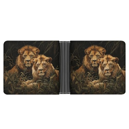 YJWANDL PU Leder Geldbörse, Zwei Löwen Druck Geldbörse mit mehreren Steckplätzen Bifold Wallet Travel Wallet Modern Wallet Elegant Wallet Stil One Size Minimalistisch, Stil:, Einheitsgröße, von YJWANDL