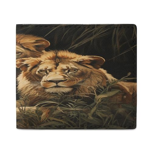 YJWANDL PU Leder Geldbörse, Zwei Löwen Druck Geldbörse mit mehreren Steckplätzen Bifold Wallet Travel Wallet Modern Wallet Elegant Wallet Stil One Size Minimalistisch, Stil:, Einheitsgröße, von YJWANDL