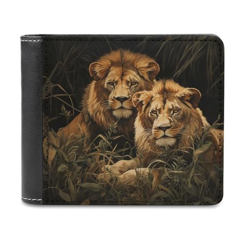 YJWANDL PU Leder Geldbörse, Zwei Löwen Druck Geldbörse mit mehreren Steckplätzen Bifold Wallet Travel Wallet Modern Wallet Elegant Wallet Stil One Size Minimalistisch, Stil:, Einheitsgröße, von YJWANDL