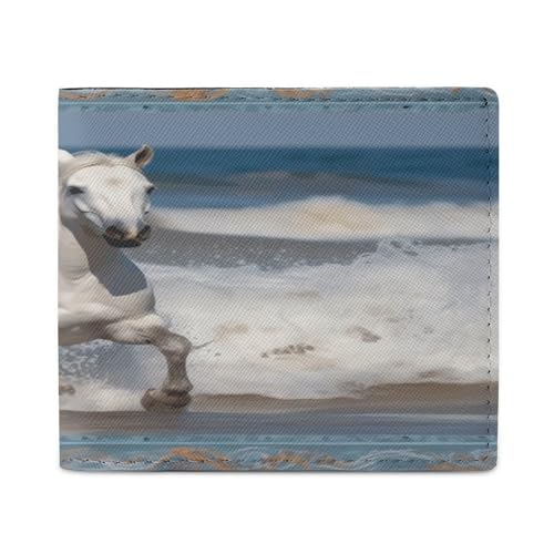YJWANDL PU Leder Geldbörse, weißes Pferd läuft auf dem Meer Druck Geldbörse mit mehreren Steckplätzen Bifold Wallet Travel Wallet Modern Wallet Elegant Wallet Stil One Size Minimalistisch, Stil:, von YJWANDL