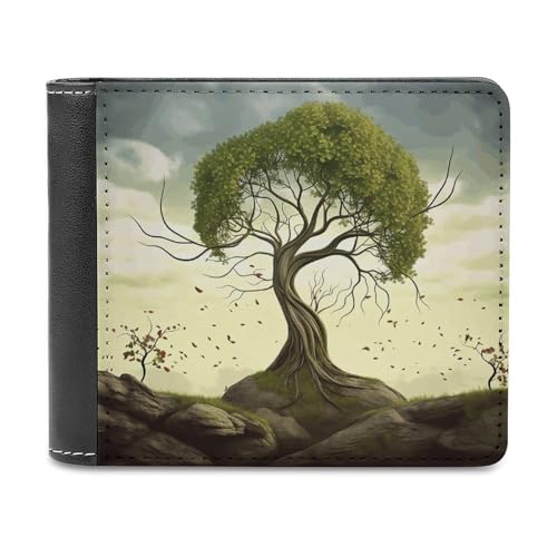 YJWANDL PU Leder Geldbörse Bäume Druck Geldbörse mit mehreren Steckplätzen Bifold Wallet Travel Wallet Modern Wallet Elegant Wallet Stil One Size Minimalistisch, Stil:, Einheitsgröße, Minimalistisch von YJWANDL