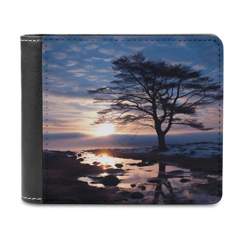 YJWANDL PU Leder Geldbörse Baum Ast Silhouette bei Dämmerung Druck Geldbörse mit mehreren Steckplätzen Bifold Wallet Travel Wallet Modern Wallet Elegant Wallet Stil One Size Minimalistisch, Stil:, von YJWANDL
