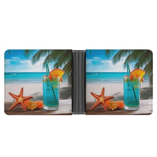 YJWANDL PU Leder Geldbörse Tropischer Cocktail mit Seestern Druck Geldbörse mit mehreren Steckplätzen Bifold Wallet Travel Wallet Modern Wallet Elegant Wallet Stil One Size Minimalistisch, Stil:, von YJWANDL