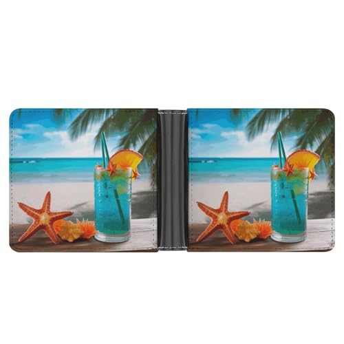 YJWANDL PU Leder Geldbörse Tropischer Cocktail mit Seestern Druck Geldbörse mit mehreren Steckplätzen Bifold Wallet Travel Wallet Modern Wallet Elegant Wallet Stil One Size Minimalistisch, Stil:, von YJWANDL