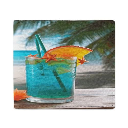 YJWANDL PU Leder Geldbörse Tropischer Cocktail mit Seestern Druck Geldbörse mit mehreren Steckplätzen Bifold Wallet Travel Wallet Modern Wallet Elegant Wallet Stil One Size Minimalistisch, Stil:, von YJWANDL