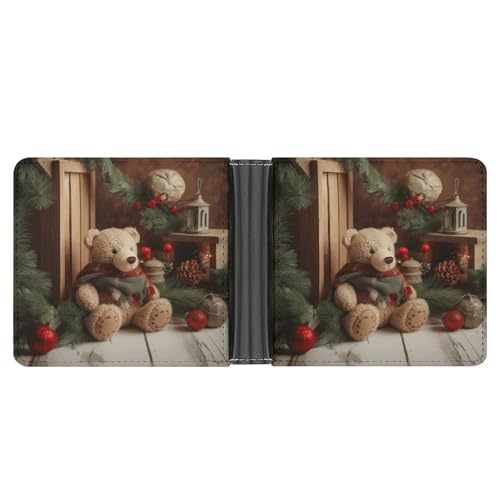YJWANDL PU Leder Geldbörse Weihnachtsbaum Ast Bär Puppe Druck Geldbörse mit mehreren Steckplätzen Bifold Wallet Travel Wallet Modern Wallet Elegant Wallet Stil One Size Minimalistisch, Stil:, von YJWANDL
